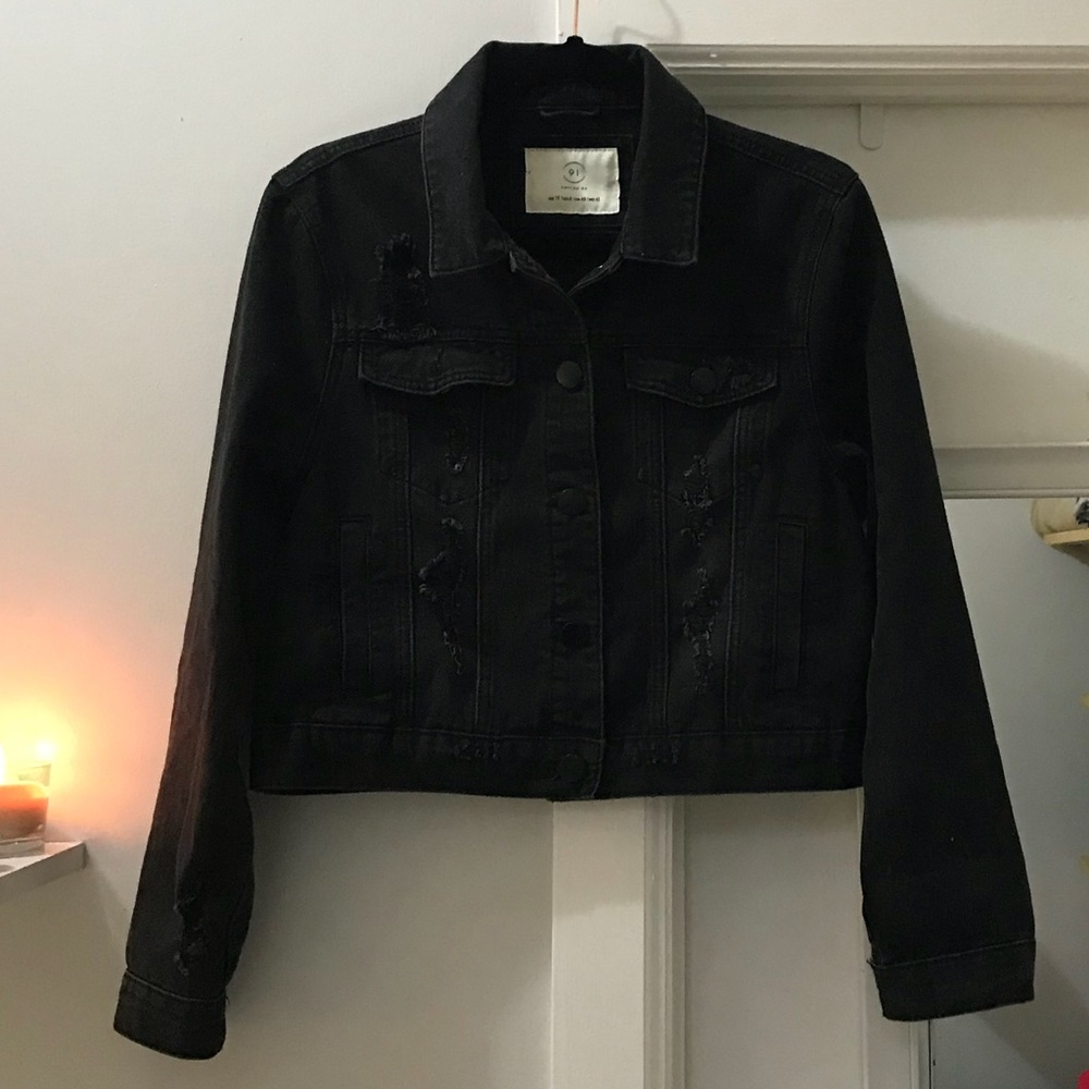Cotton On Distressed Black Denim Jacket